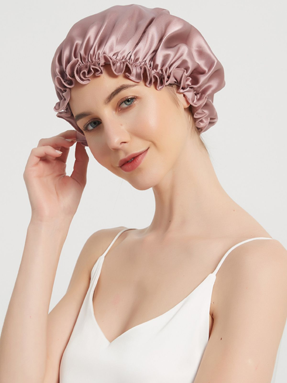 (image for) Flounced Pure Mulberry Silk Night Sleep Caps