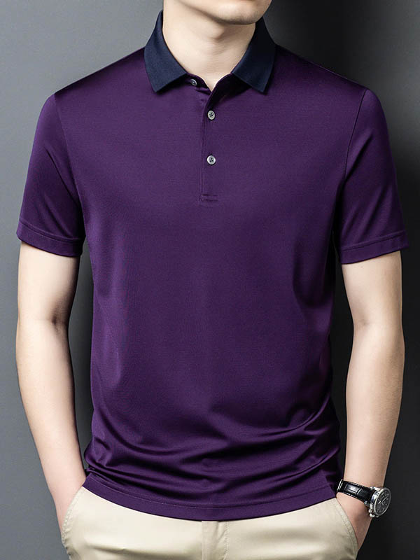 (image for) Men's Pure Silk Polo Shirt with Contrasted Collar