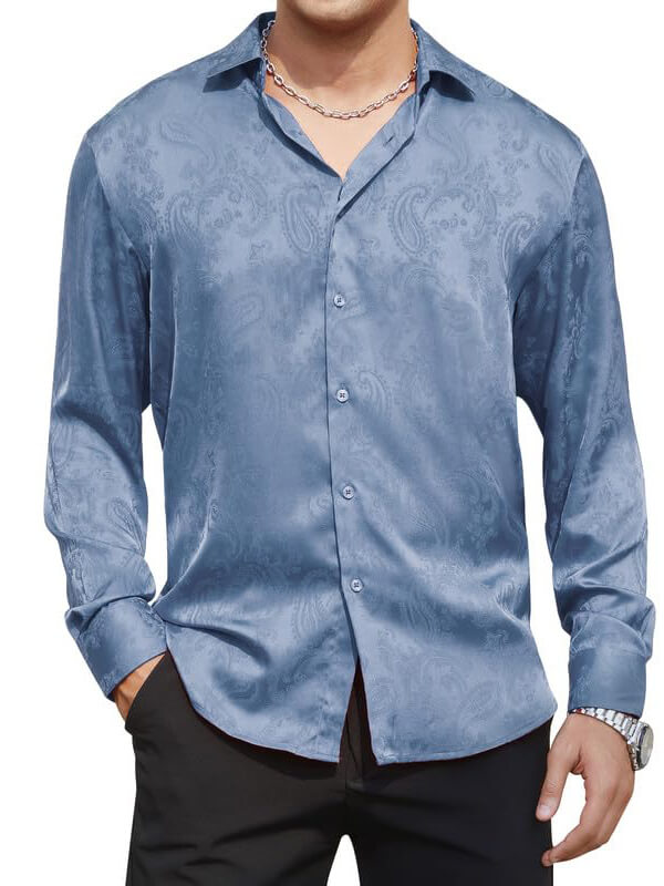 (image for) Men’s Long Sleeve Button-Up Paisley Jacquard Silk Dress Shirt