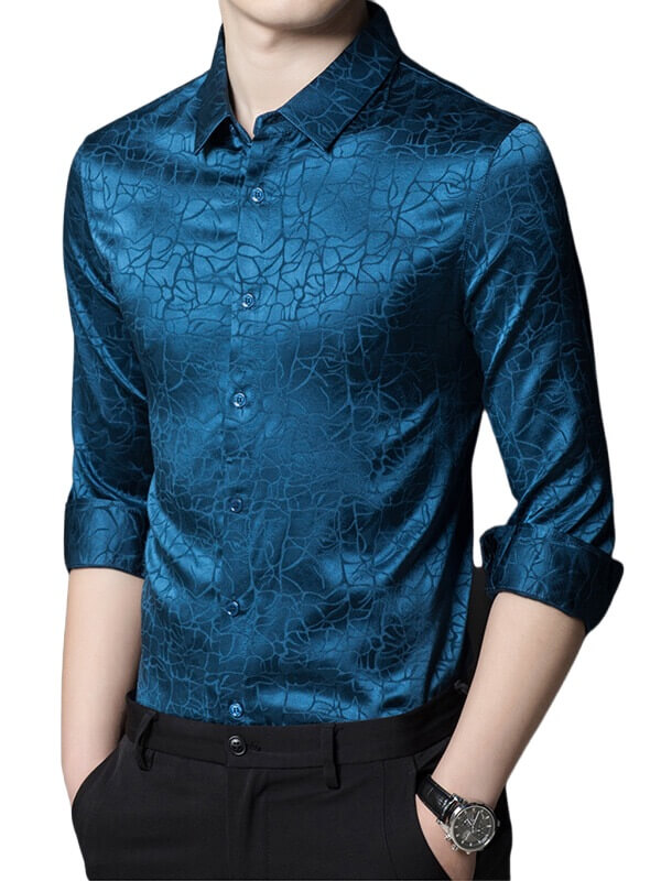 (image for) Men's Long Sleeve Jacquard Stretch Mulberry Silk Dress Shirt