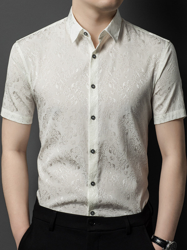 (image for) Men's Short Sleeve Floral Jacquard Silk Shirt