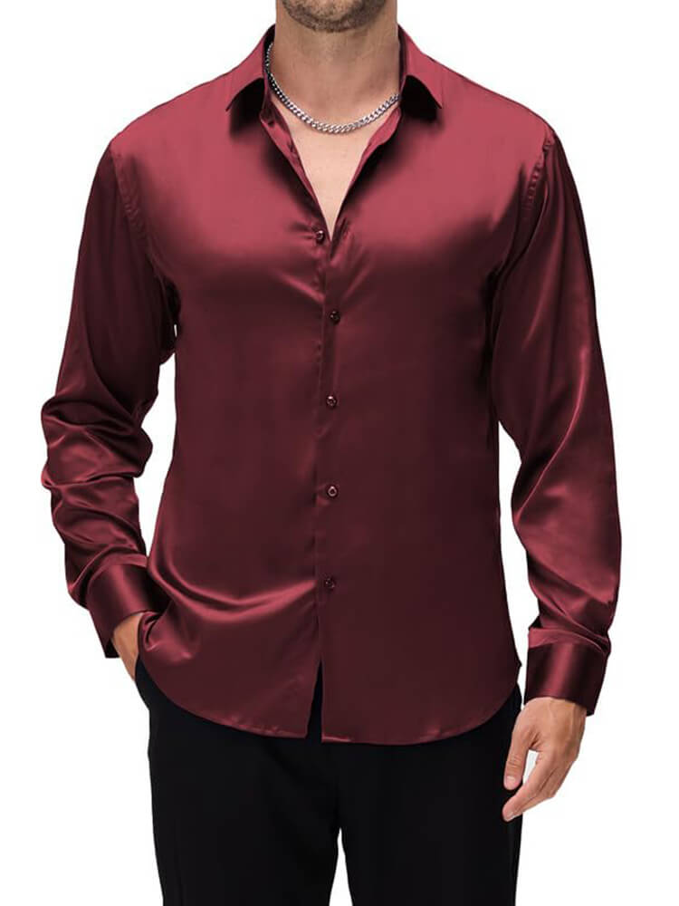 (image for) Men's Luxury Button-Up Collar Formal Silk Shirt