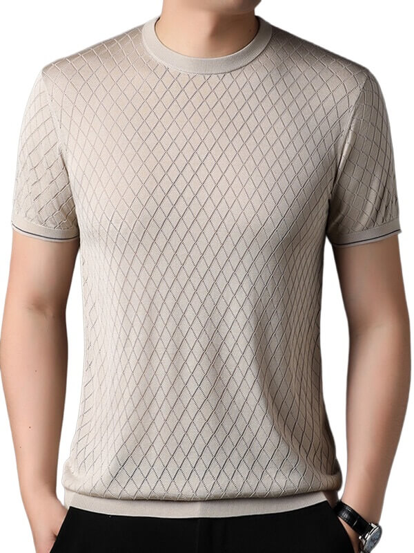 (image for) Men’s Diamond Knit Short Sleeve Crew Neck Silk Textured T-Shirt