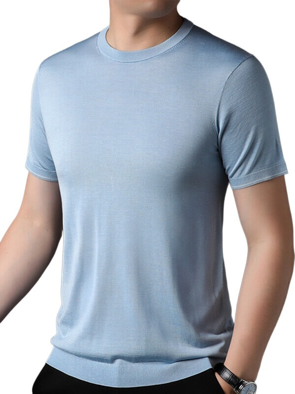 (image for) Men’s Lightweight 100% Silk Crewneck Sweater T-Shirt