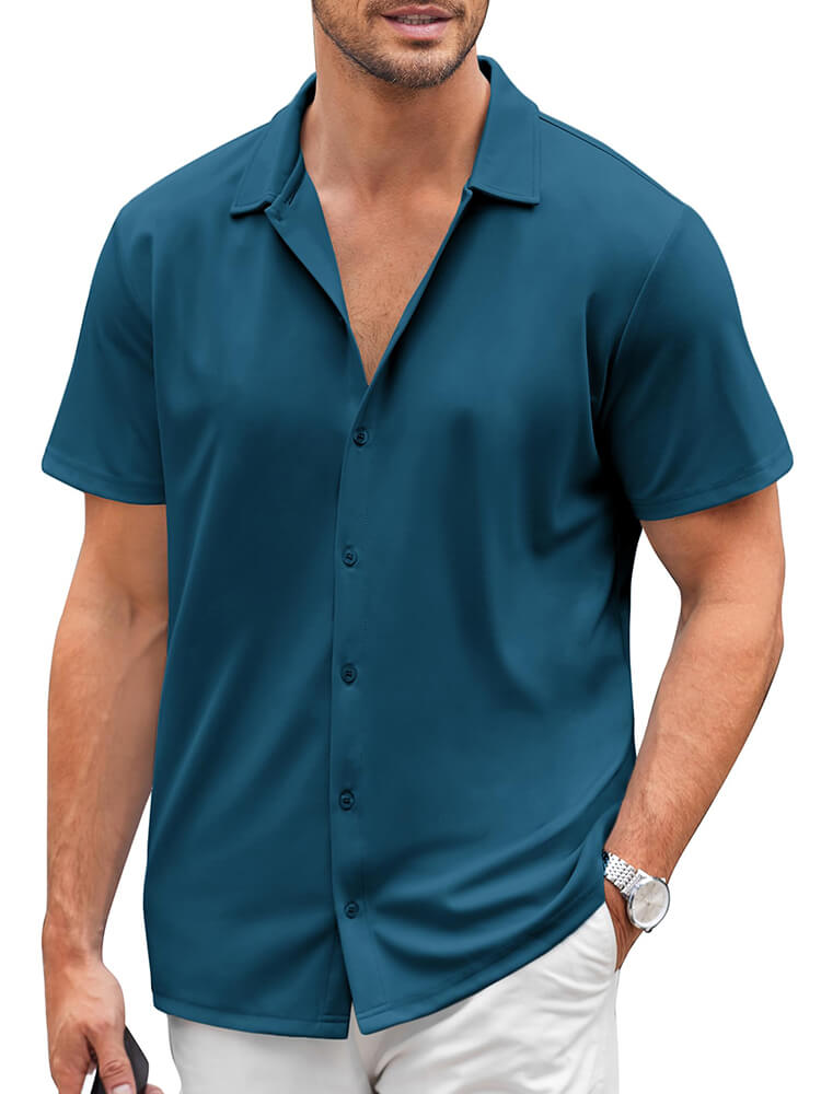 (image for) Men's Classic Short-Sleeve Button-Down Collar Silk Shirt