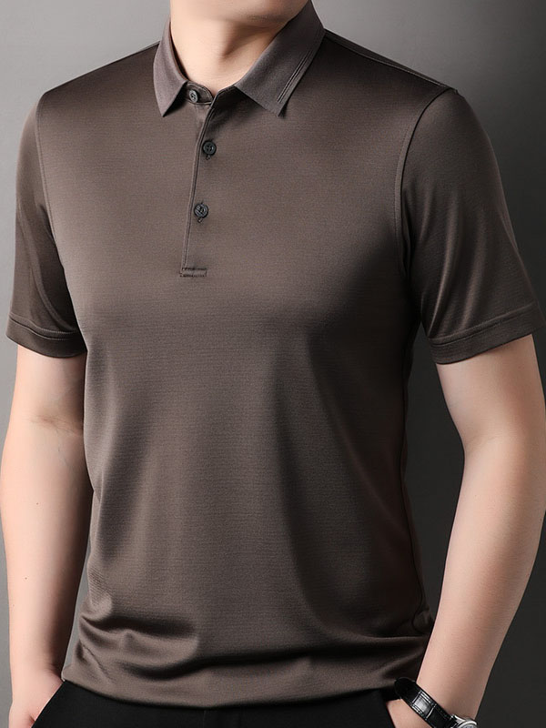 (image for) Men's 100% Silk Solid Color Luxury Wrinkle-Free Polo Shirt