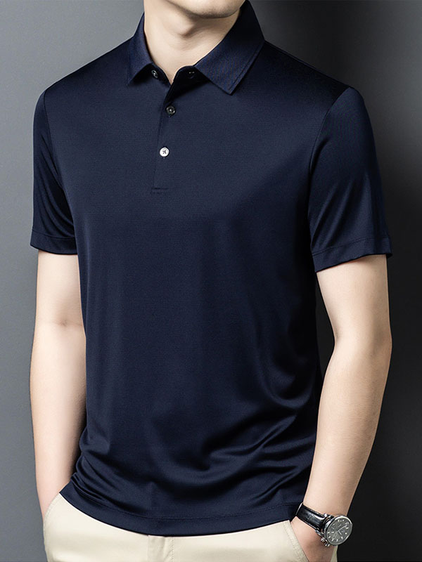 (image for) Men's Solid Color Pure Mulberry Silk Polo Shirt