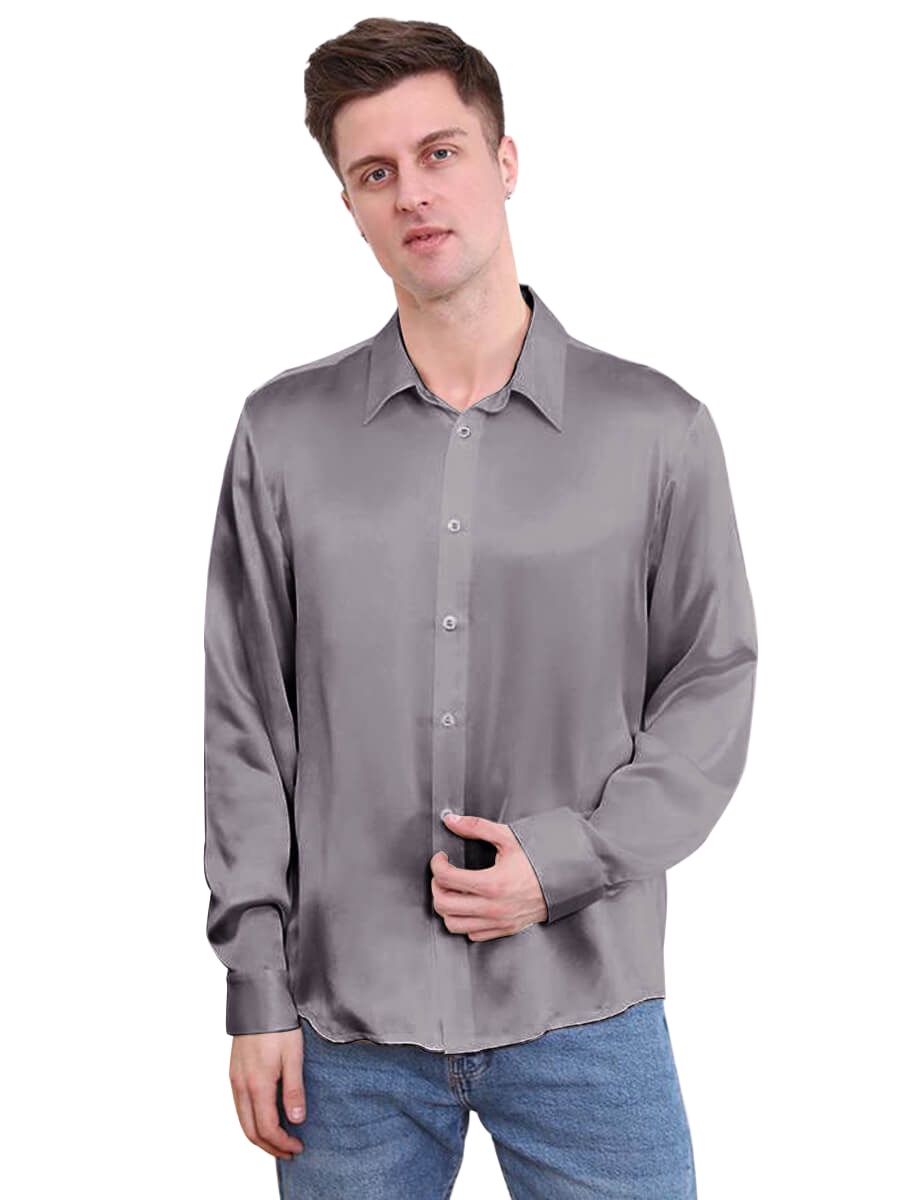 (image for) 22 Momme Classic Long-sleeve Silk Dress Shirt For Men