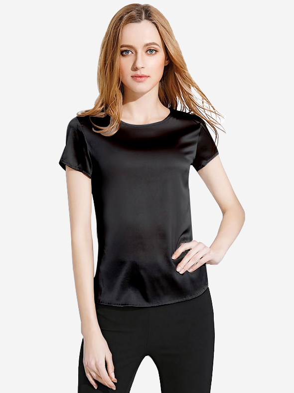 (image for) 22 Momme Women Summer Basic Short-sleeve Silk Shirts