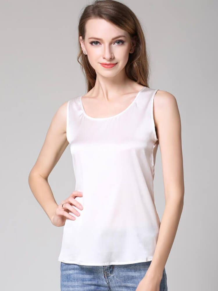 (image for) 22 Momme Classic Round Neck Silk Tank Top For Women