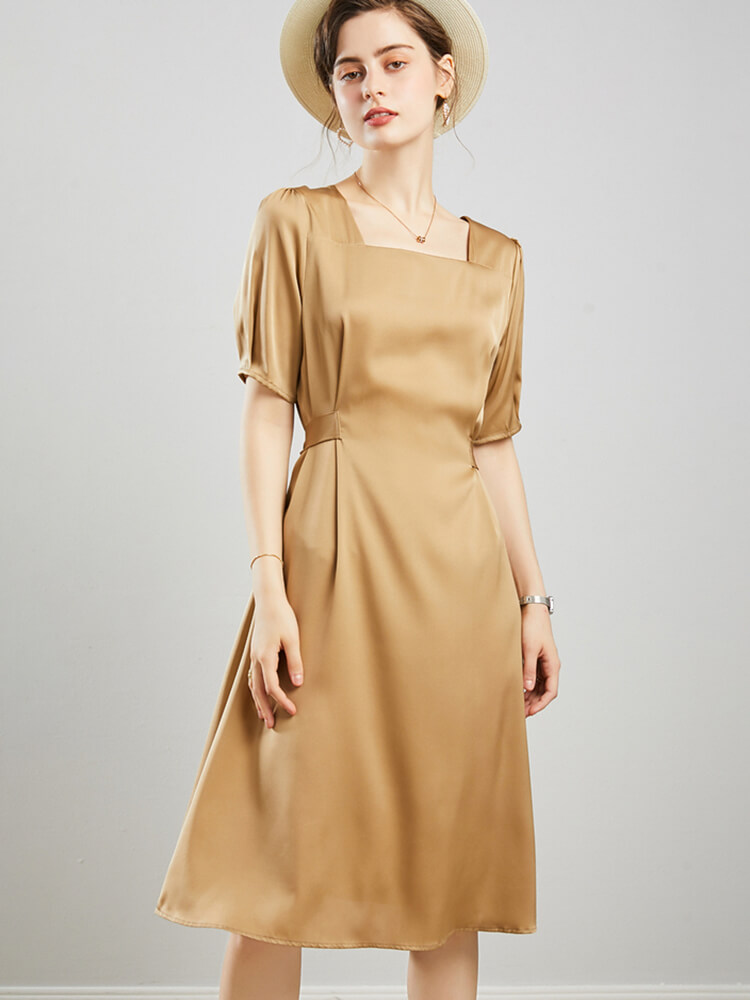 (image for) 22 Momme Womens Short-sleeve Silk Dresses With Belt
