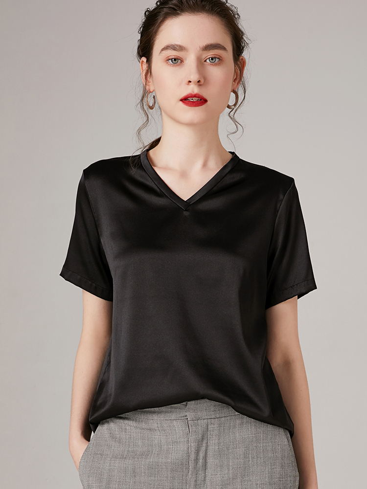 (image for) 22 Momme Classic V-Neck Silk T-Shirt For Women