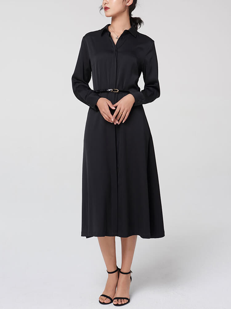 (image for) 22 Momme Women Long Sleeve Silk Shirt Dress