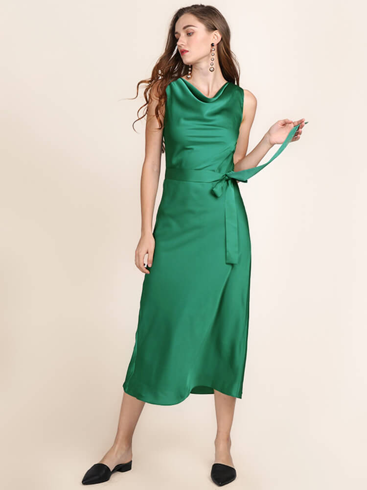 (image for) 22 Momme Cowl Neck Sleeveless Long Silk Dress