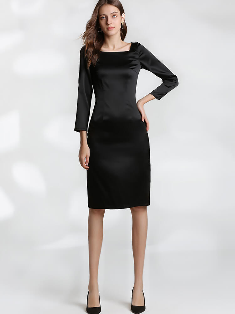 (image for) 22 Momme Women Black Silk Work Dress