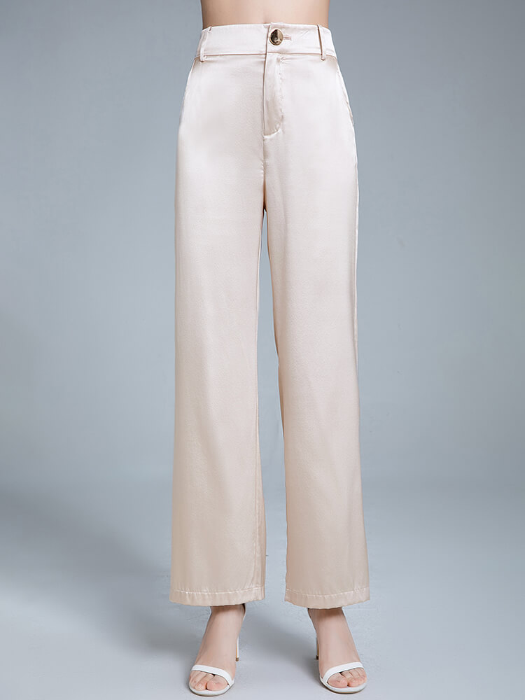 (image for) Pure Mulberry Silk Long Wide-Leg Pants for Women