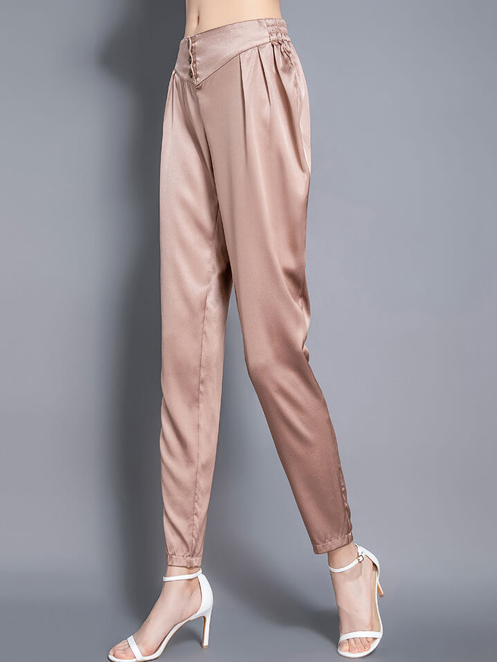 (image for) Casual High Waist Mulberry Silk Long Pencil Pants for Ladies