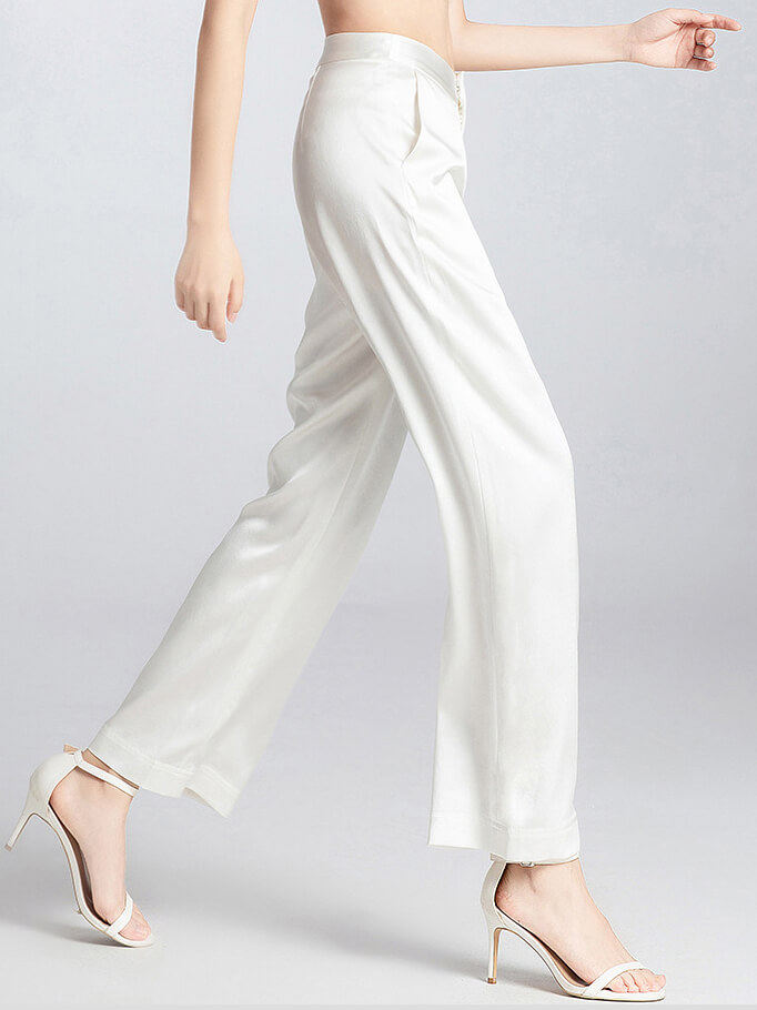 (image for) Womens Loose Wide-leg Straight Silk Long Pants