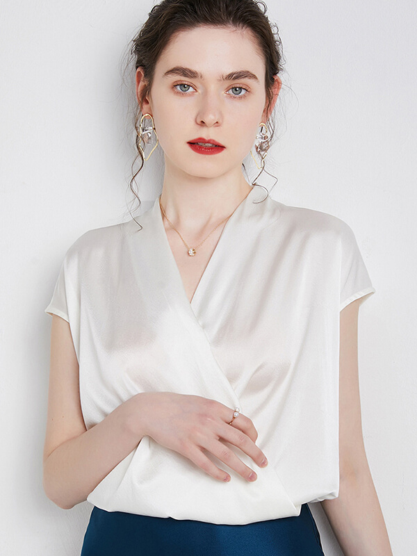 (image for) Womens Fashion Short-Sleeve Silk Wrap Blouse