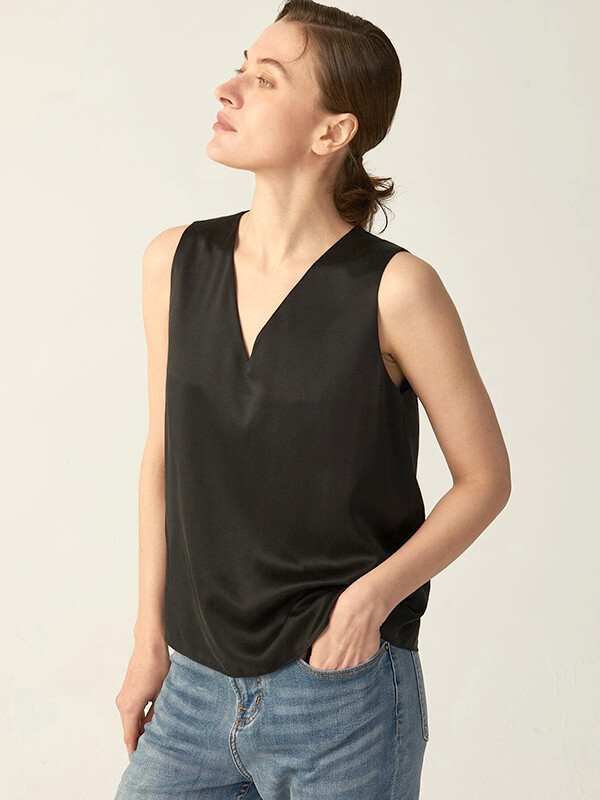 (image for) 22 Momme Women V-Neck Summer Basic Style Silk Tank Top