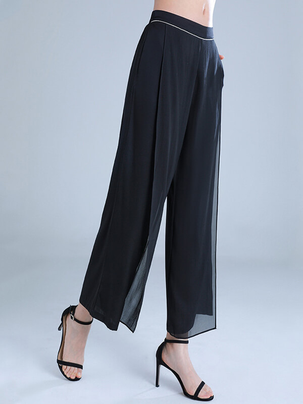 (image for) Black Summer Lightweight Silk Wide Leg Pants for Women