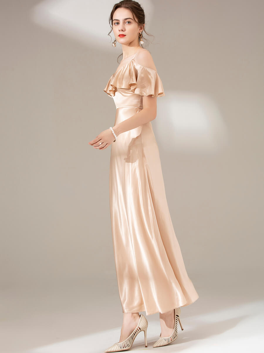 (image for) 22 Momme Cold Shoulder Silk Ruffle Dress