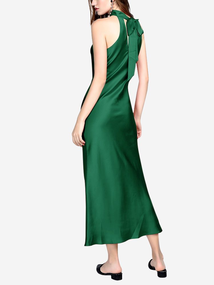 (image for) 22 Momme Sexy Long Silk Halter Dress For Women