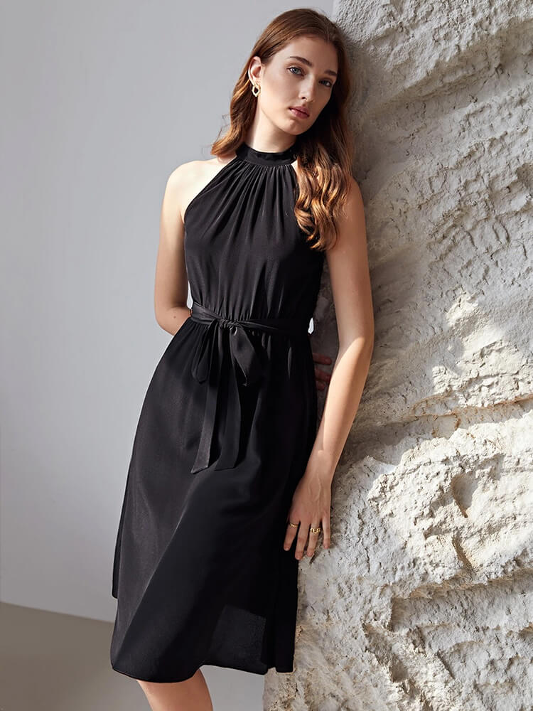 (image for) Summer Halterneck Belted Short Silk Dress