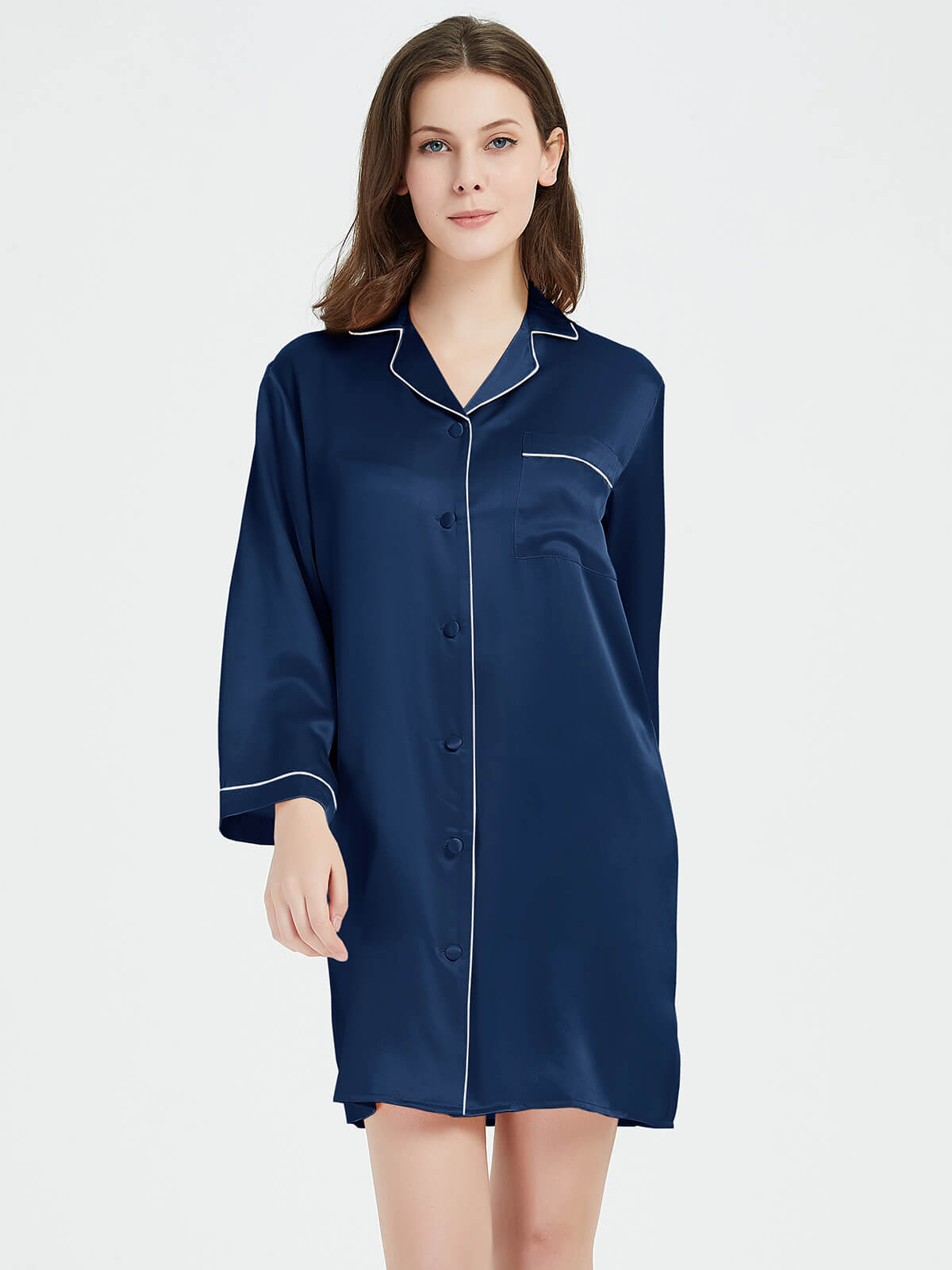 (image for) 22 Momme Classic Long-Sleeve Silk Button-Down Sleep Shirt
