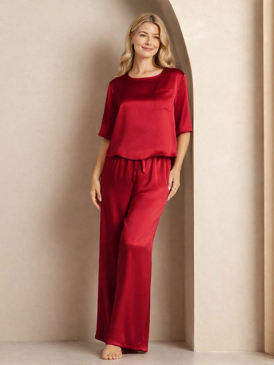 (image for) 22 Momme Short Sleeve Women Relaxed Loose Silk Pajama Set