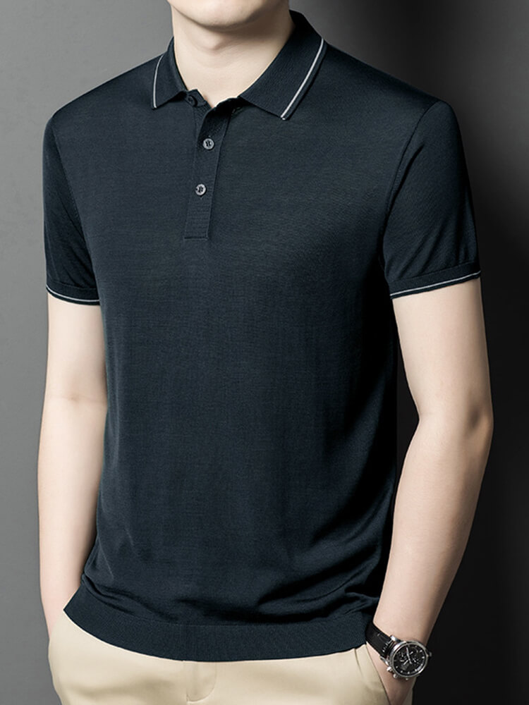 (image for) Men’s Contrast Trim Short Sleeve Silk Knit Polo Shirt