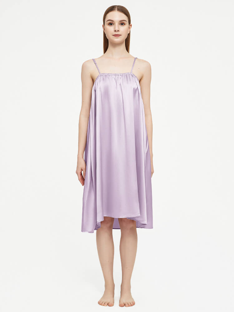 (image for) Comfortable Pleated Pure Mulberry Silk Slip Nightgown