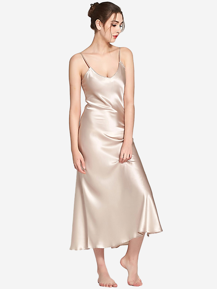 (image for) 22 Momme Elegant Long Mulberry Silk Slip Nightgown for Women