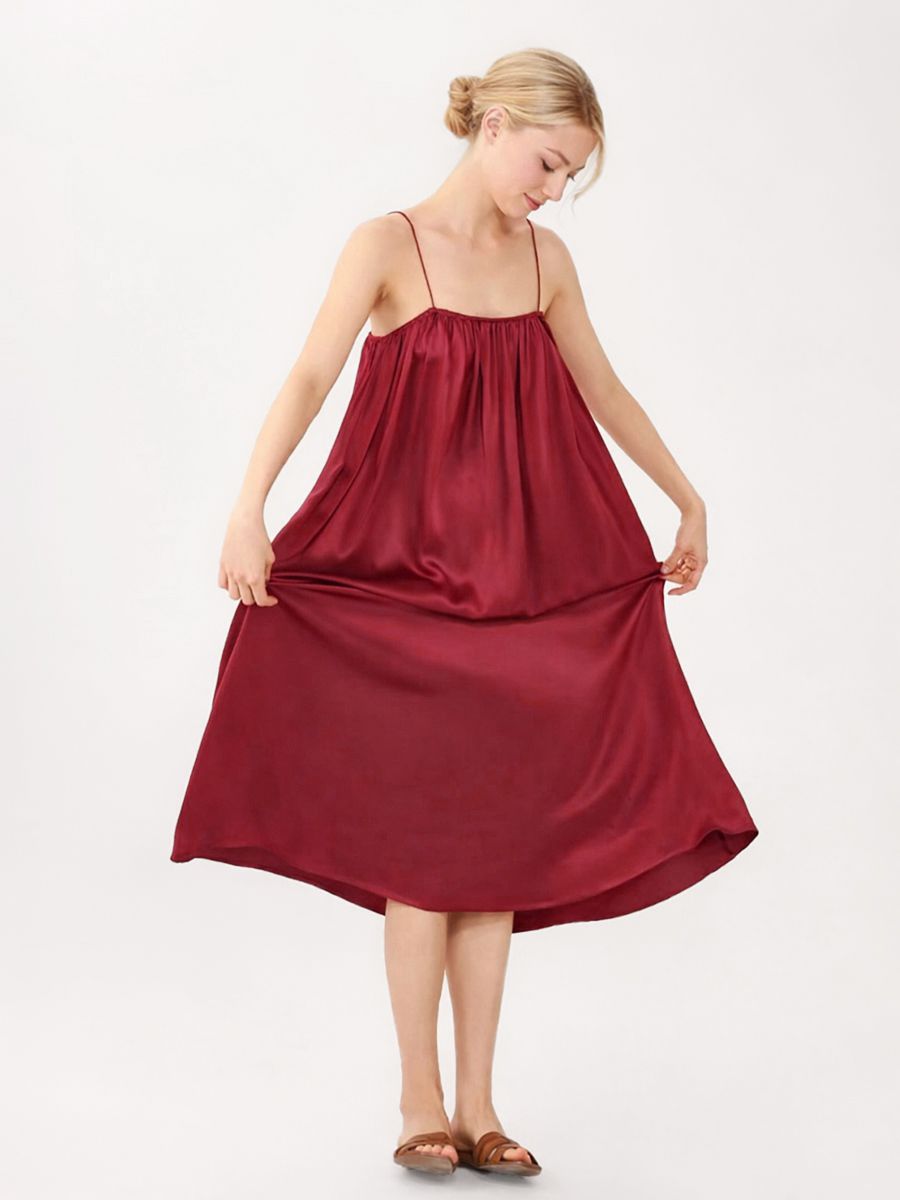 (image for) 19 Momme Spaghetti Strap Loose Midi Silk Chemise Slip Nightgown