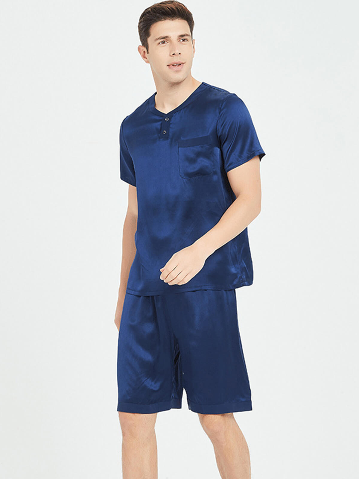 (image for) 22 Momme Men's Round Neck Silk Pajama Shorts Set