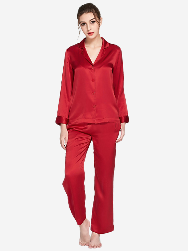 (image for) 22 Momme Classic Solid Color Full Length Silk PJ Set for Women