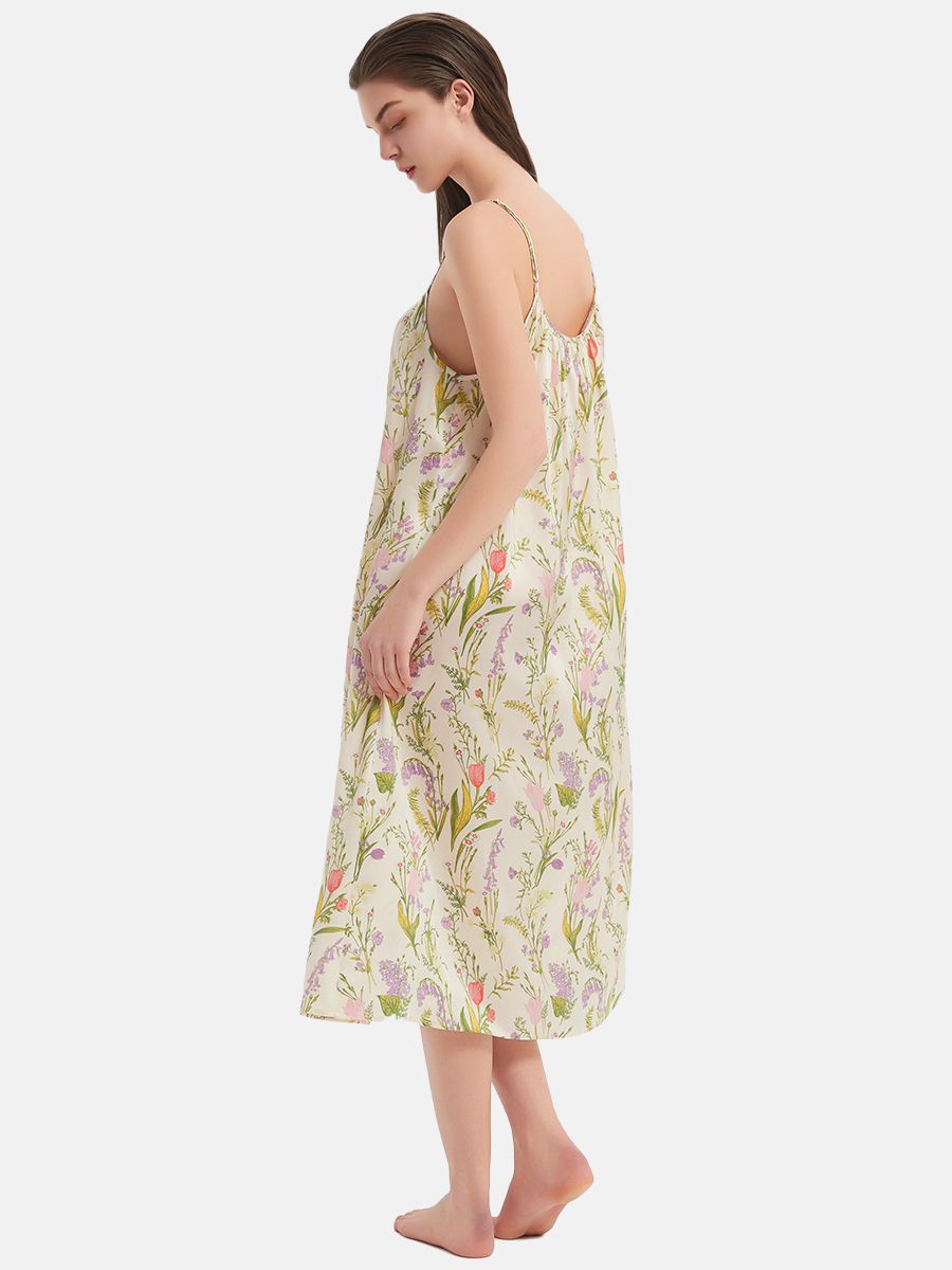 (image for) 22 Momme Wildflower Print Spaghetti Strap Silk Midi Nightgown