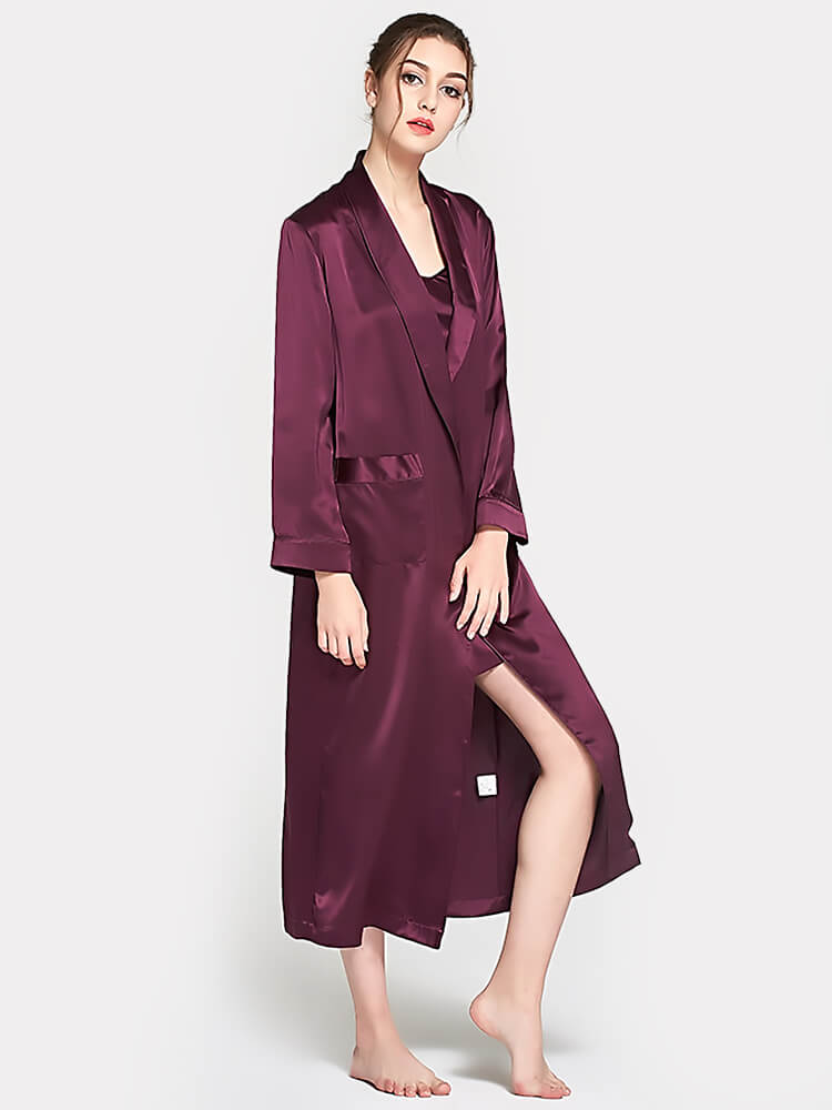 (image for) 22 Momme Mulberry Silk Chemise and Robe Two-Piece Sleepwear Set