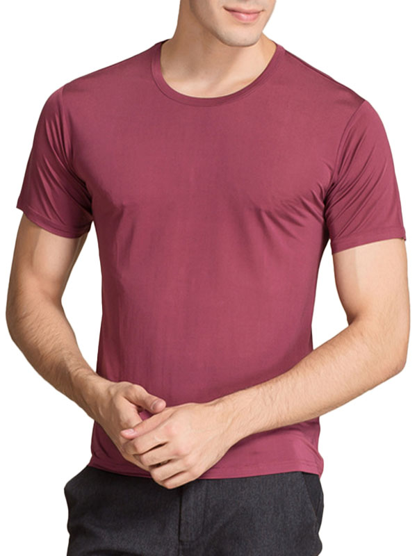 (image for) Men's Summer Round Neck 100% Silk Knitted T-shirt