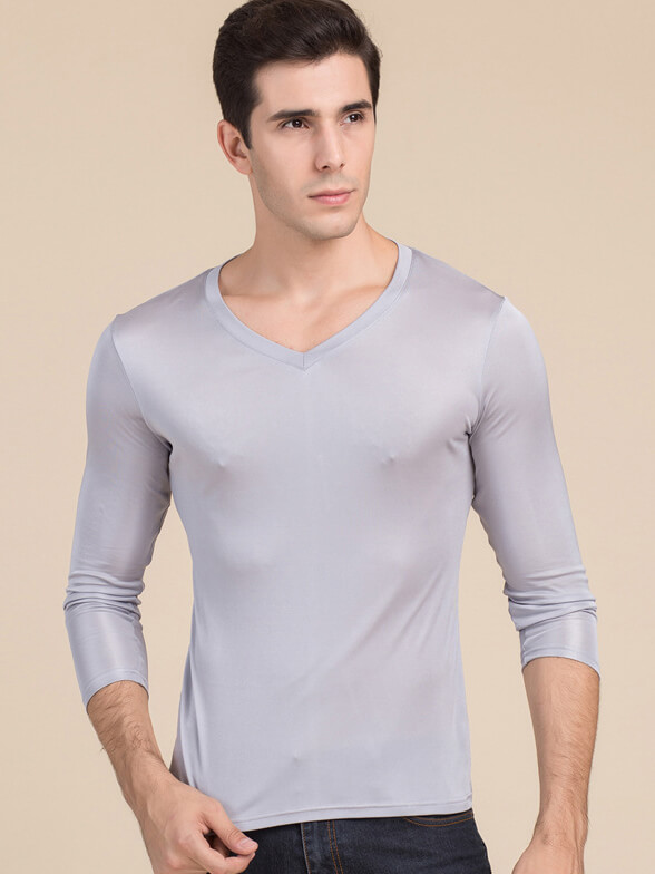(image for) Mens Silk Knit V-neck Long-sleeved Bottoming Shirts