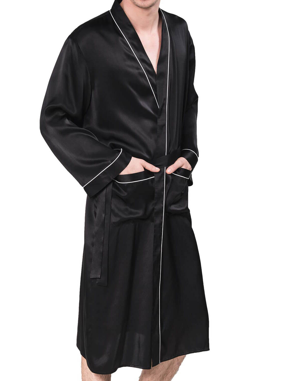 (image for) 19 Momme Pure Mulberry Stand Collar Silk Robe for Men