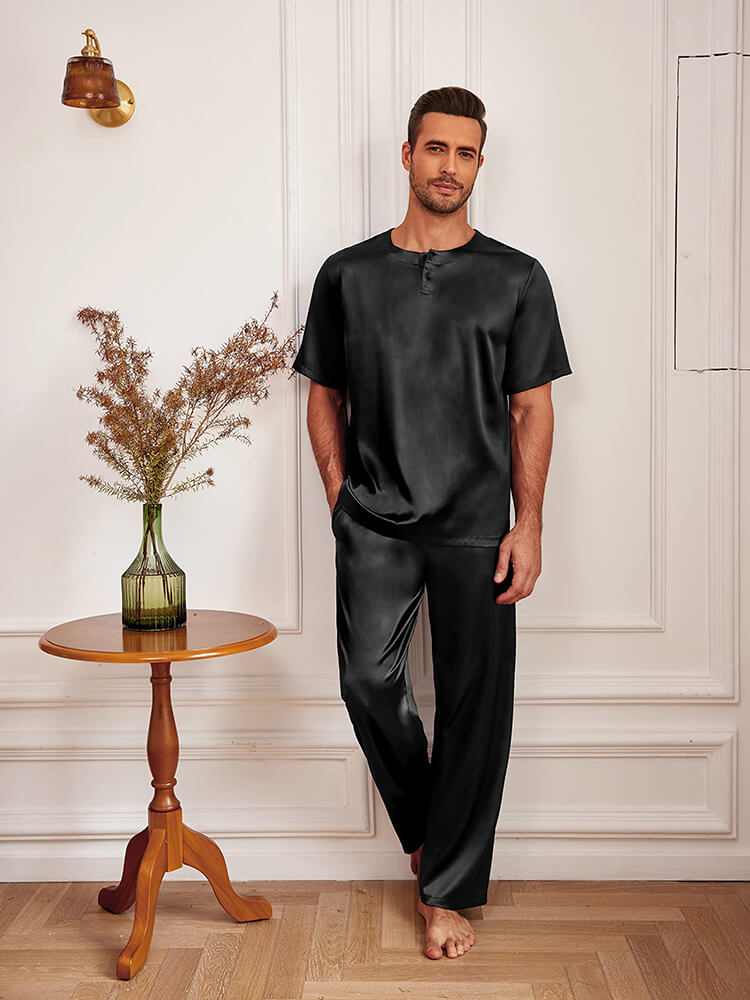 (image for) 22 Momme Men's Button Down Short-Sleeve Silk Pajamas Set