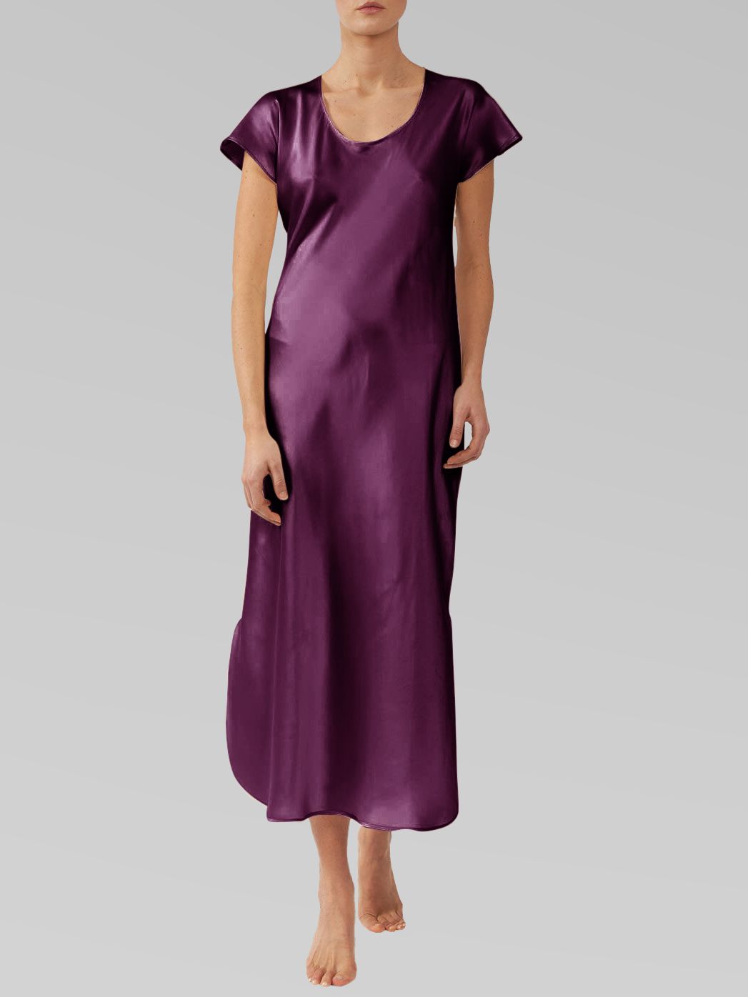 (image for) 22 Momme Cap Sleeve Scoop Neck Long Silk Nightdress