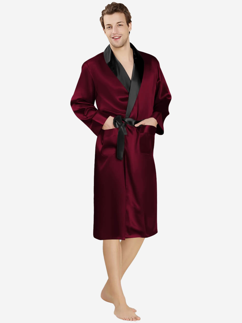 (image for) 19 Momme Luxurious Contrast Color Silk Robe For Men