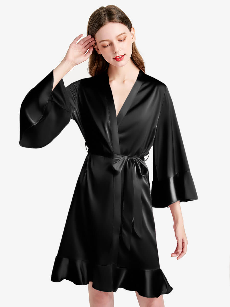 (image for) 22 Momme Women's Ruffled Silk Robe Luxury Sleepwear