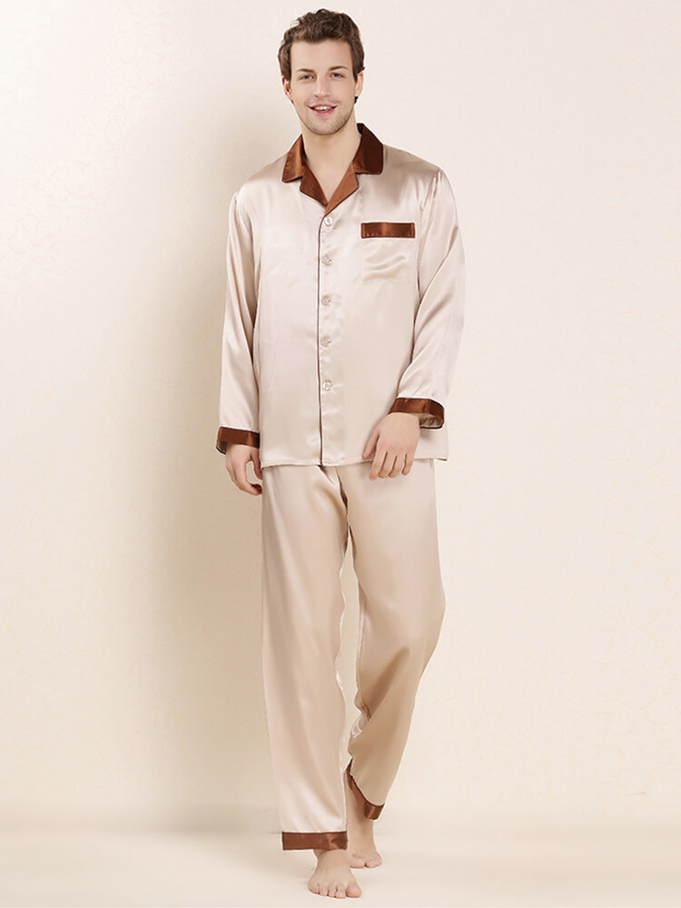 (image for) 19 Momme Contrast Color Mens Luxury Silk Pajama Sets