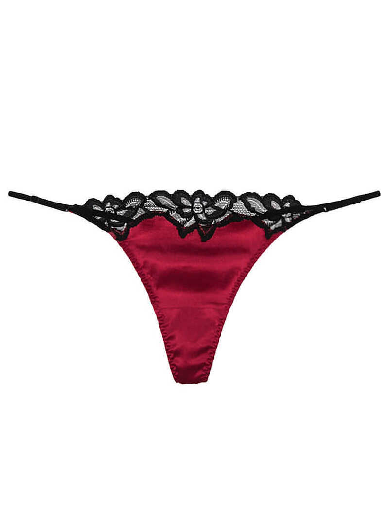 (image for) T-back Silk Panty with Embroidered Flowers