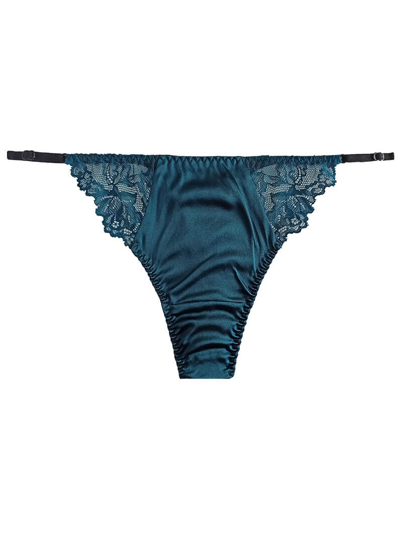 (image for) Silk Thong Panty with Pretty Flower Lace