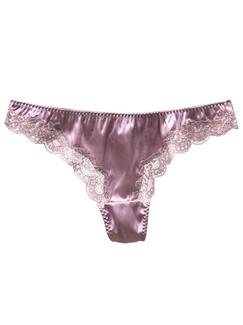 (image for) Silk G-string Briefs with Floral Lace Edge