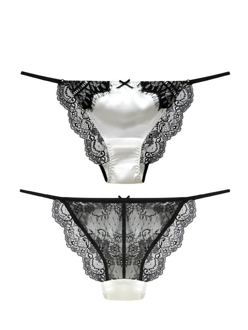 (image for) Sexy Eyelash Lace Trimmed Silk G-string Panties